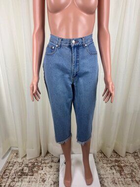Y2K VTG Newport News Jeanology High Rise Cropped Capri Frayed Hem Denim Jeans 10
